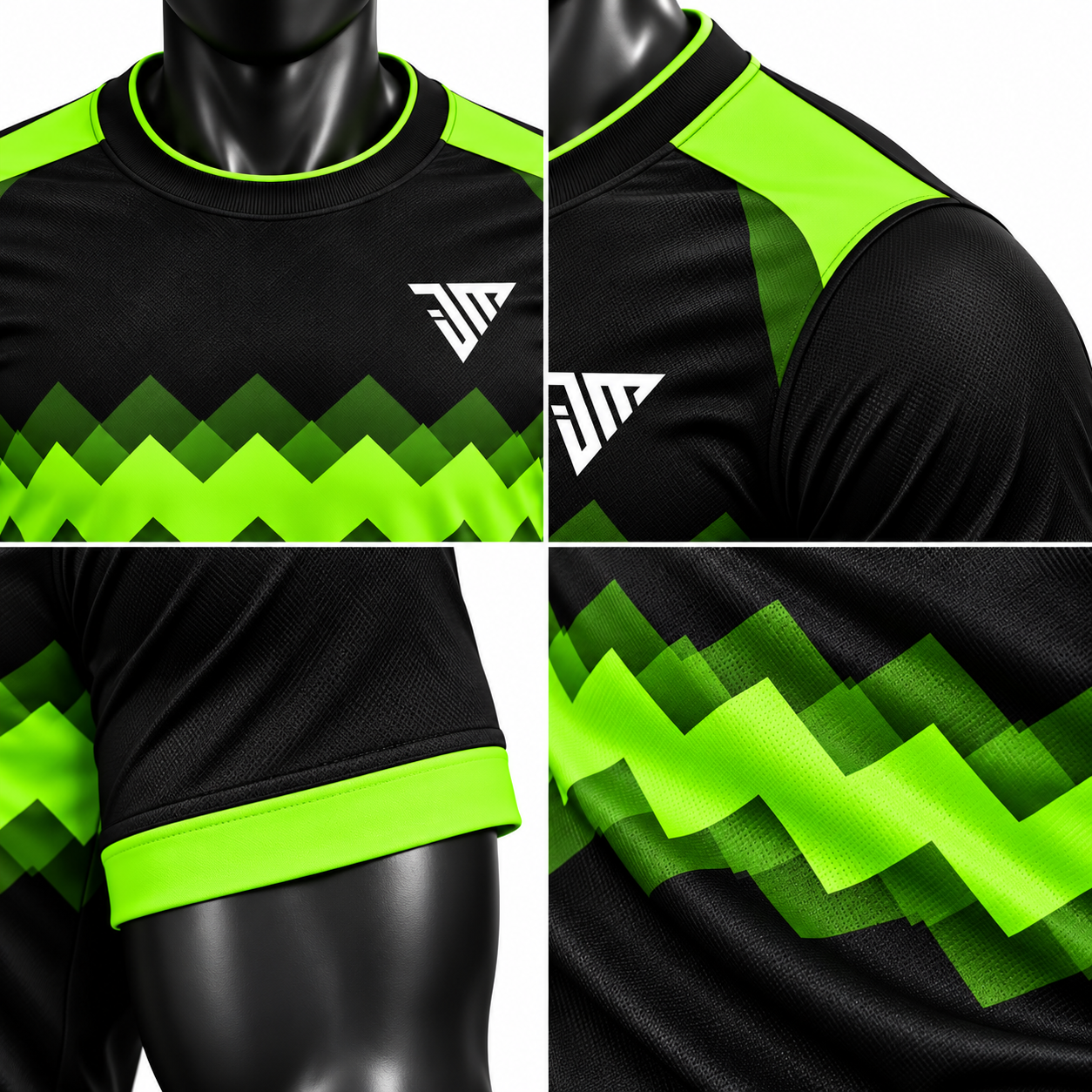 Men's Athletic Chevron T-Shirt – Black & Neon Green Sublimated Gym Tee - Image 4