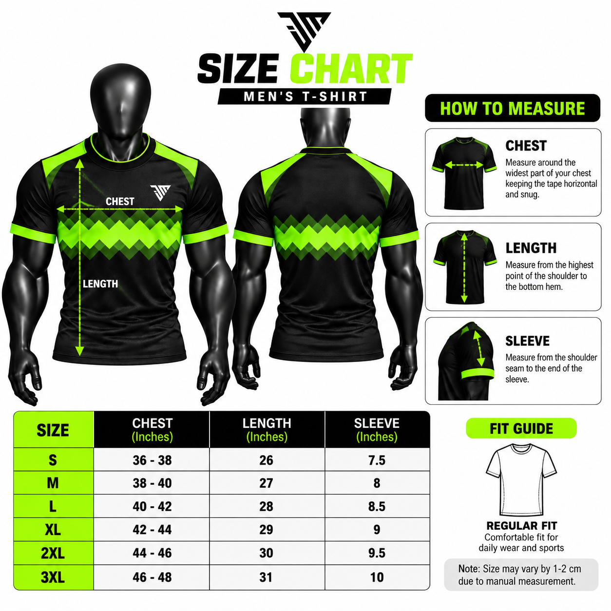 Men's Athletic Chevron T-Shirt – Black & Neon Green Sublimated Gym Tee - Image 5