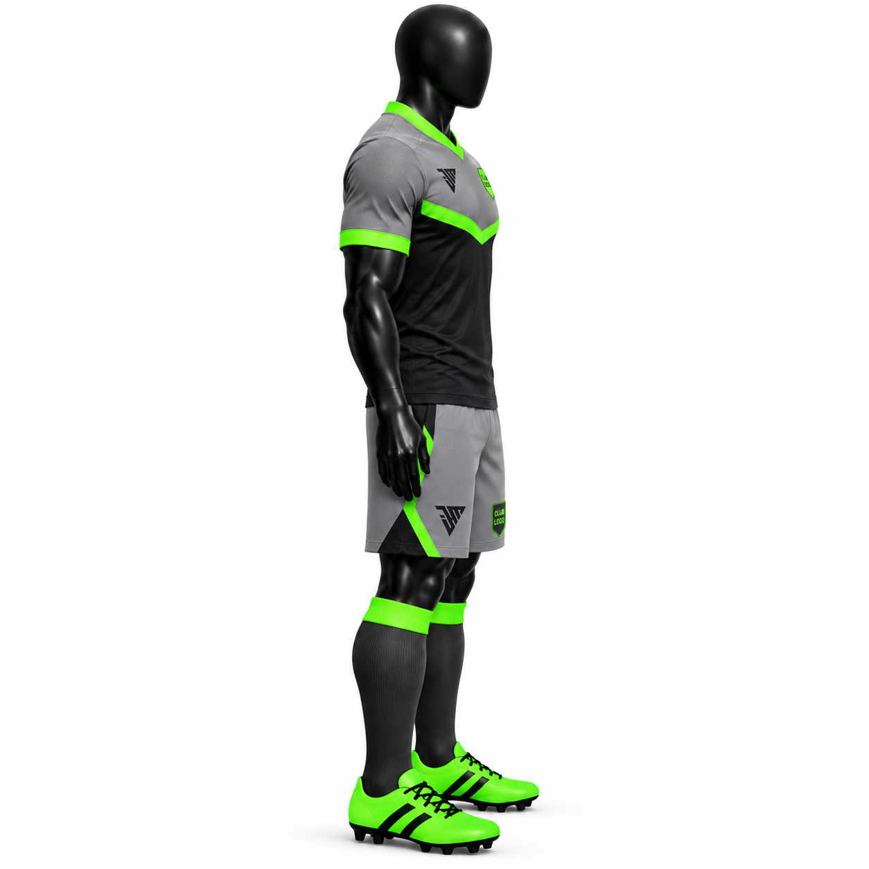 Neon Green and Grey Black Football Kit with Matching Shorts - Image 3