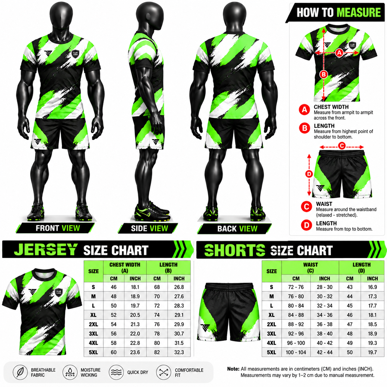 Black Green Brushstroke Football Kit - Image 5