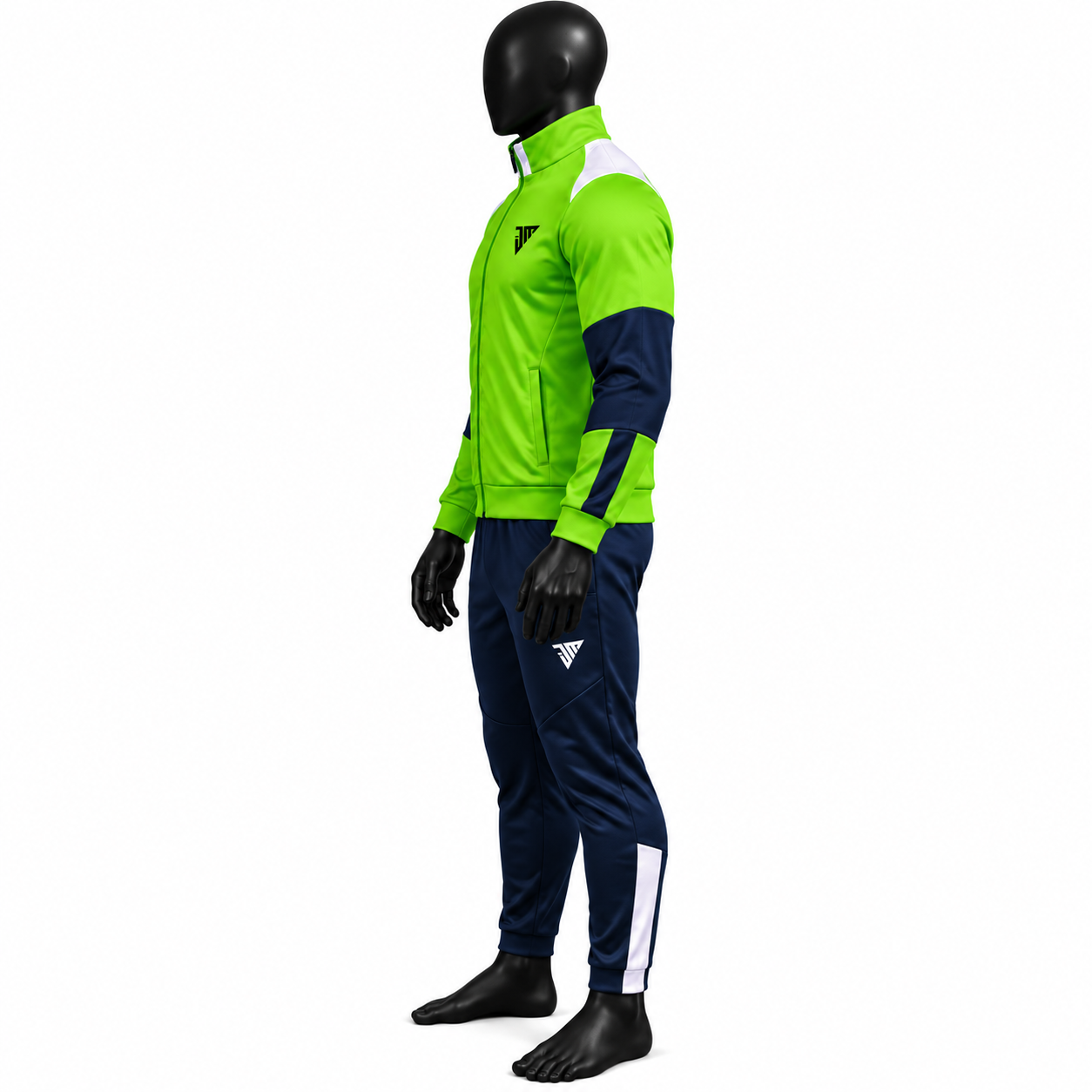 Men's Lime Green Tracksuit – Navy Colorblock Athletic Set - Image 3
