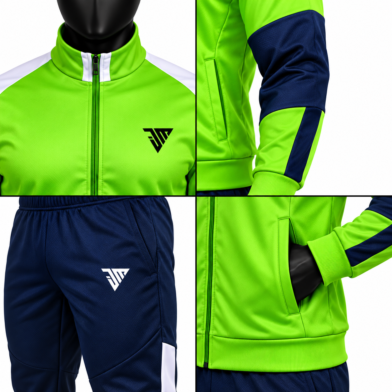 Men's Lime Green Tracksuit – Navy Colorblock Athletic Set - Image 4