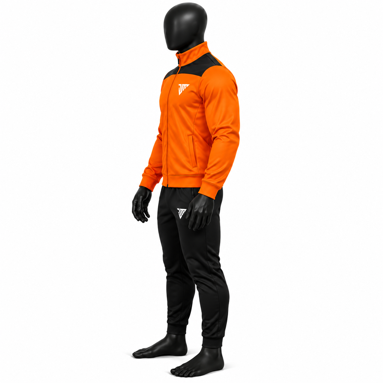 Men's Orange Athletic Tracksuit – Black Colorblock Warmup Set - Image 3
