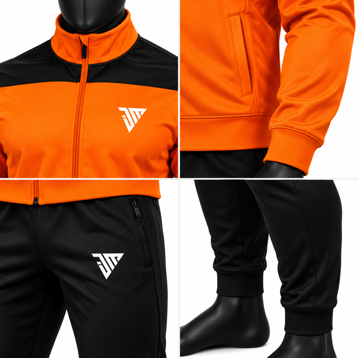 Men's Orange Athletic Tracksuit – Black Colorblock Warmup Set - Image 4