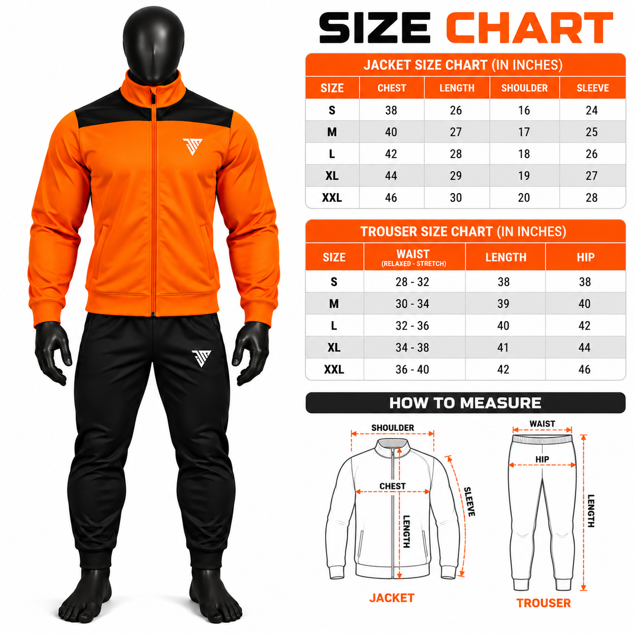Men's Orange Athletic Tracksuit – Black Colorblock Warmup Set - Image 5