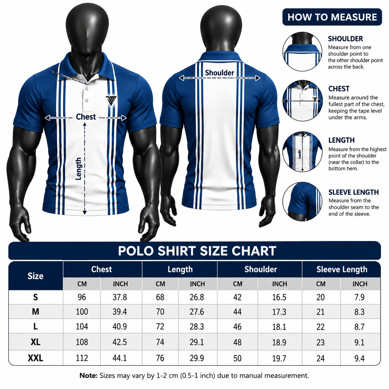 Custom Sublimated Striped Team Polo Shirt – Blue and White Vertical Panel Athletic Polo - Image 5