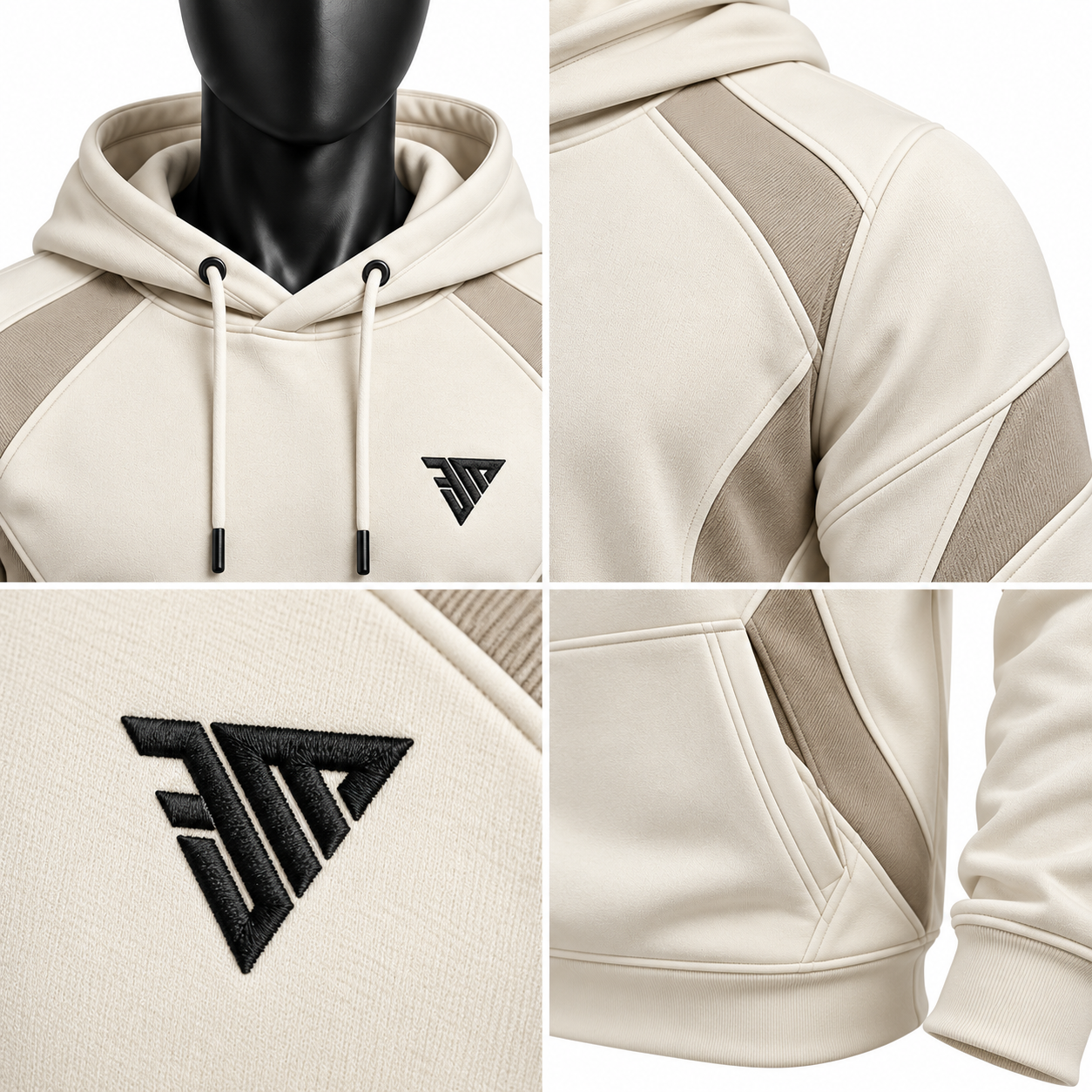 Cream Panelled Hoodie | Custom Pullover Hoodie with Taupe Contrast Panels - Image 4