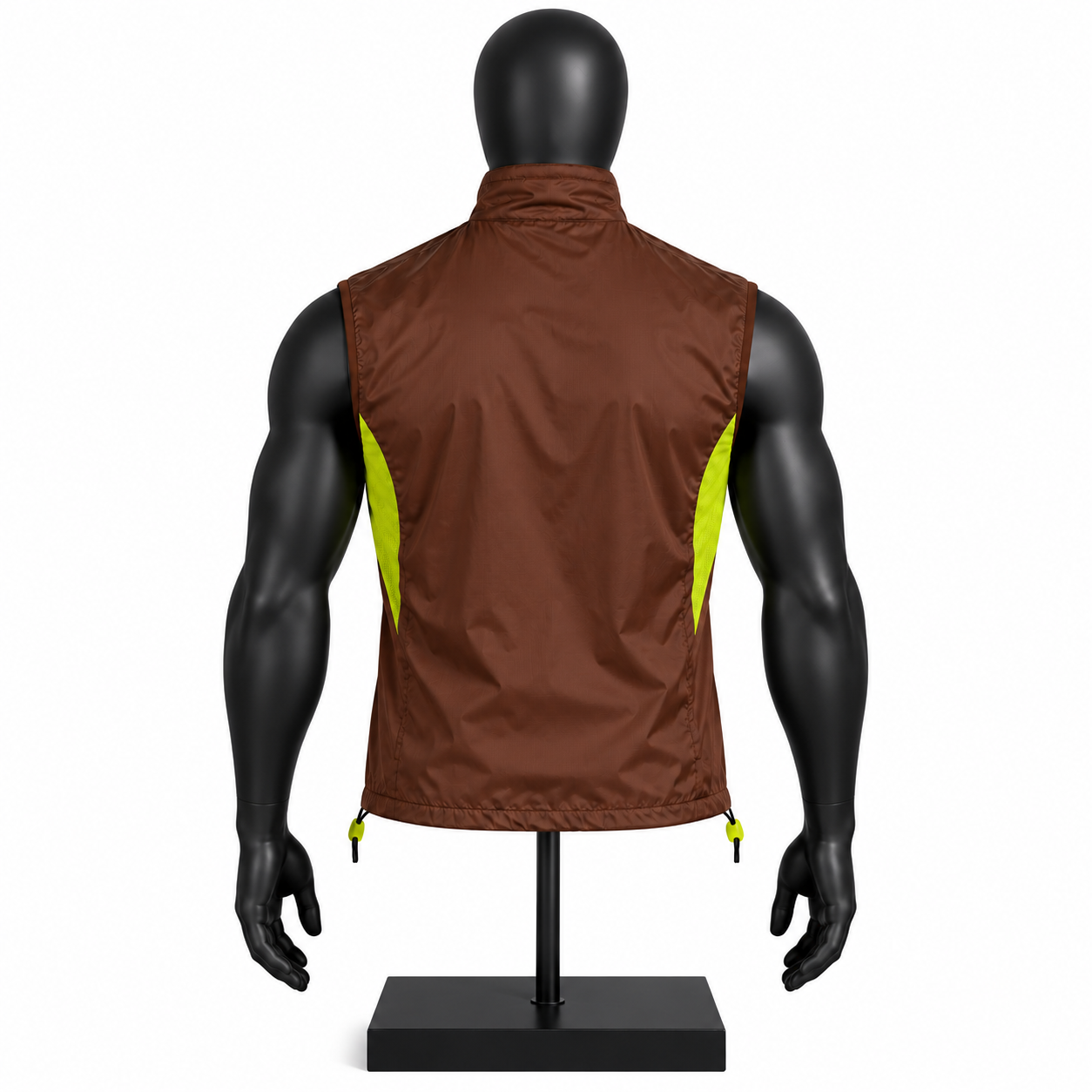 Men's Sleeveless Athletic Vest – Brown & Neon Lime Running Gilet - Image 2