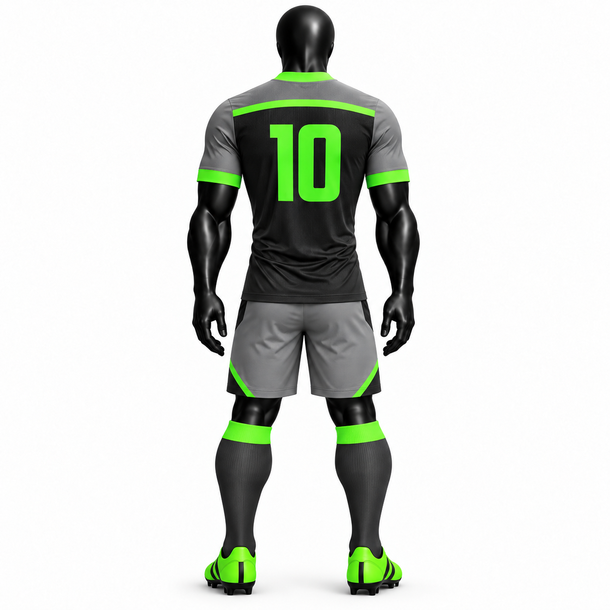 Neon Green and Grey Black Football Kit with Matching Shorts - Image 2
