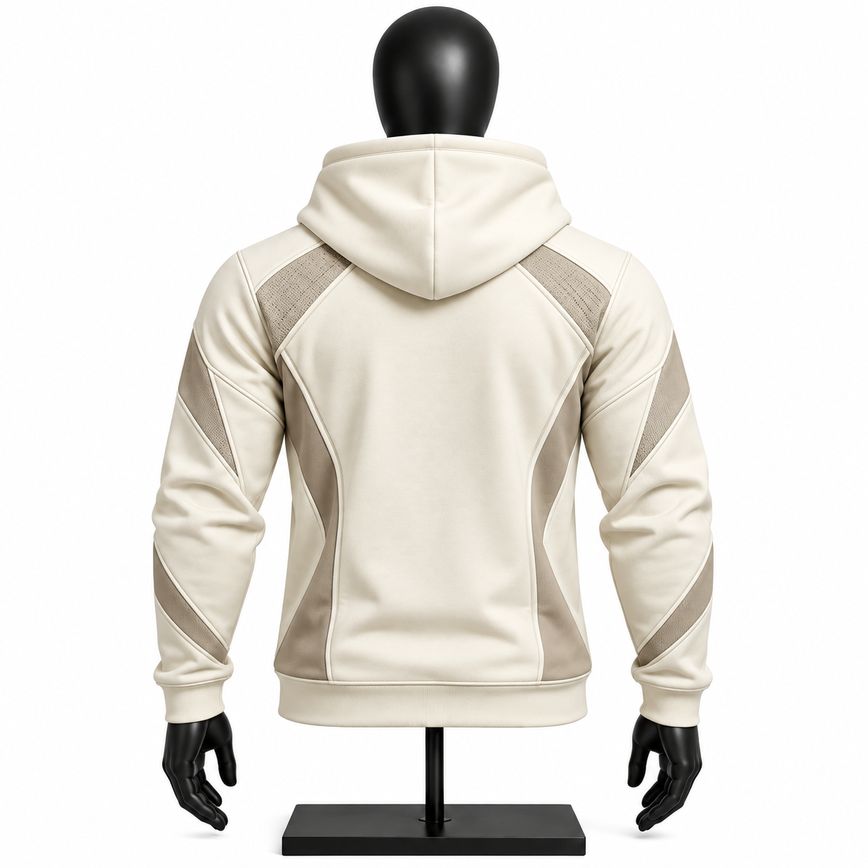 Cream Panelled Hoodie | Custom Pullover Hoodie with Taupe Contrast Panels - Image 2