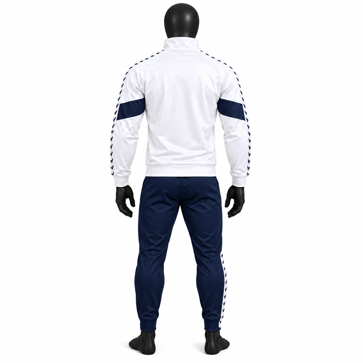 Men's White Athletic Tracksuit – Navy Chevron Warmup Set - Image 2