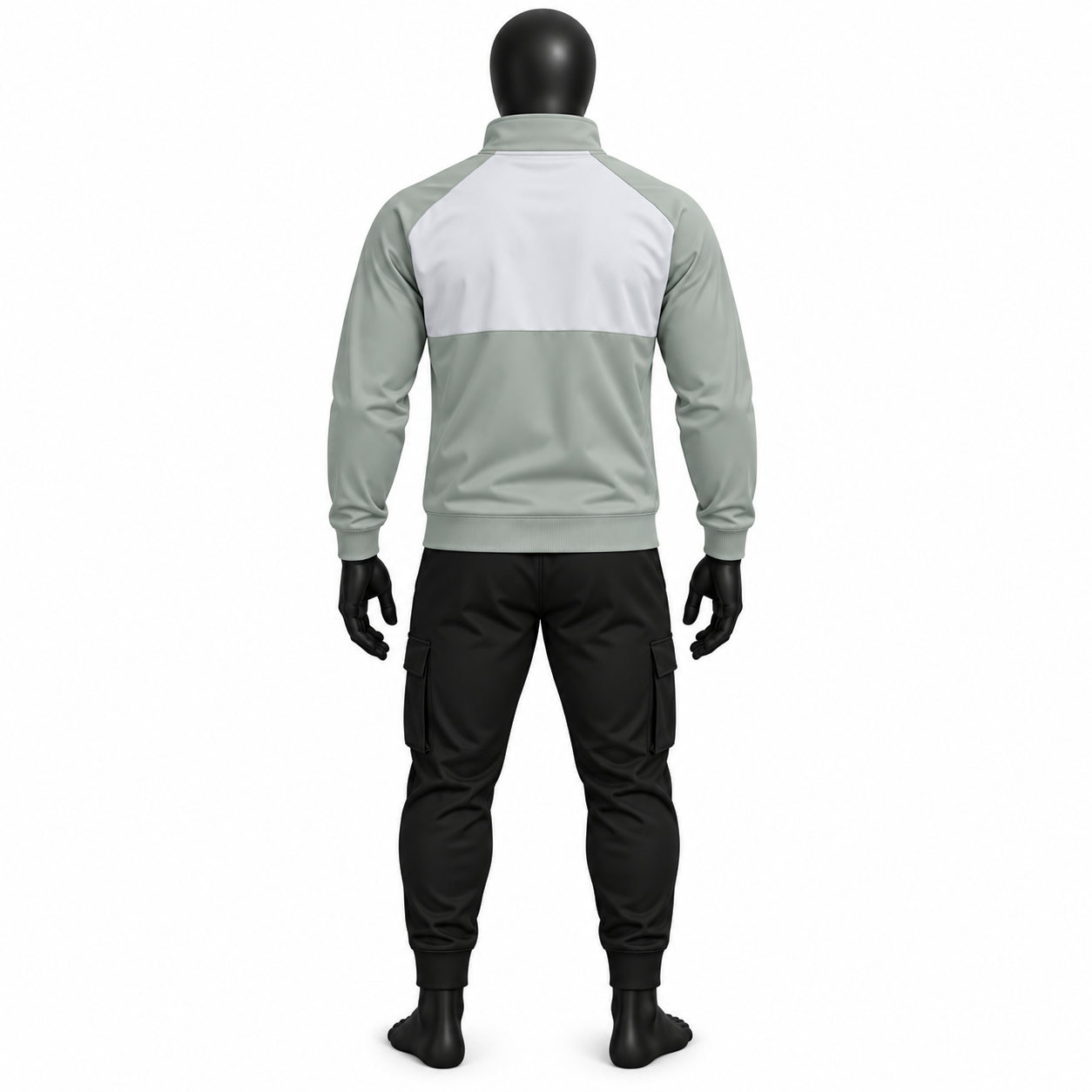 Men's Two-Tone Cargo Tracksuit – Sage Grey & Black Athletic Warmup Set - Image 2