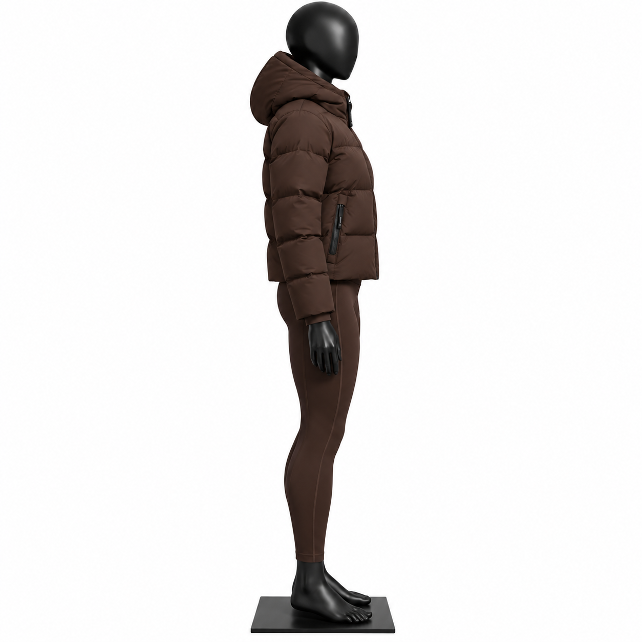 Women's Brown Puffer Jacket and Leggings Set | Hooded Winter Activewear - Image 4