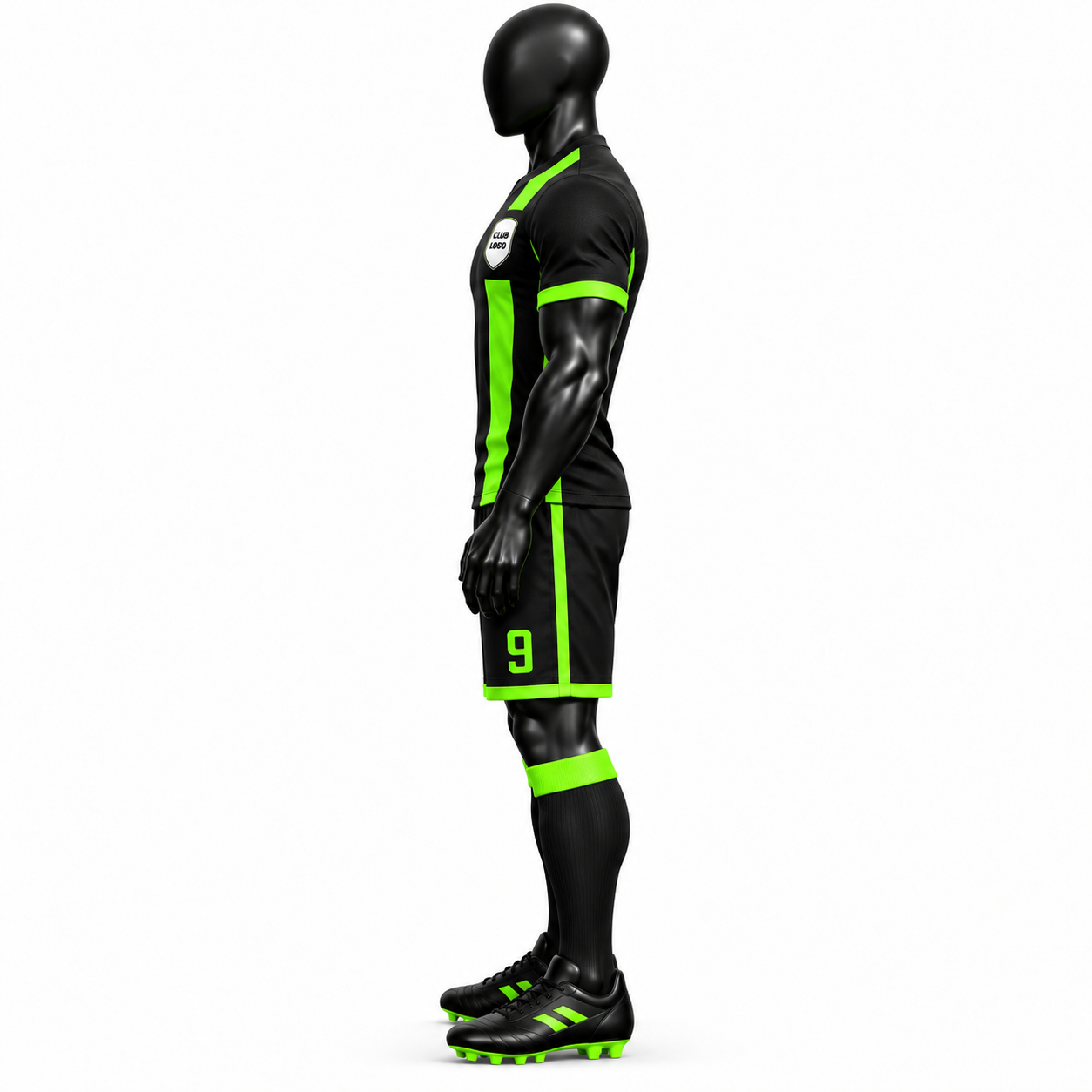 Black Neon Green Number 9 Football Kit - Image 3