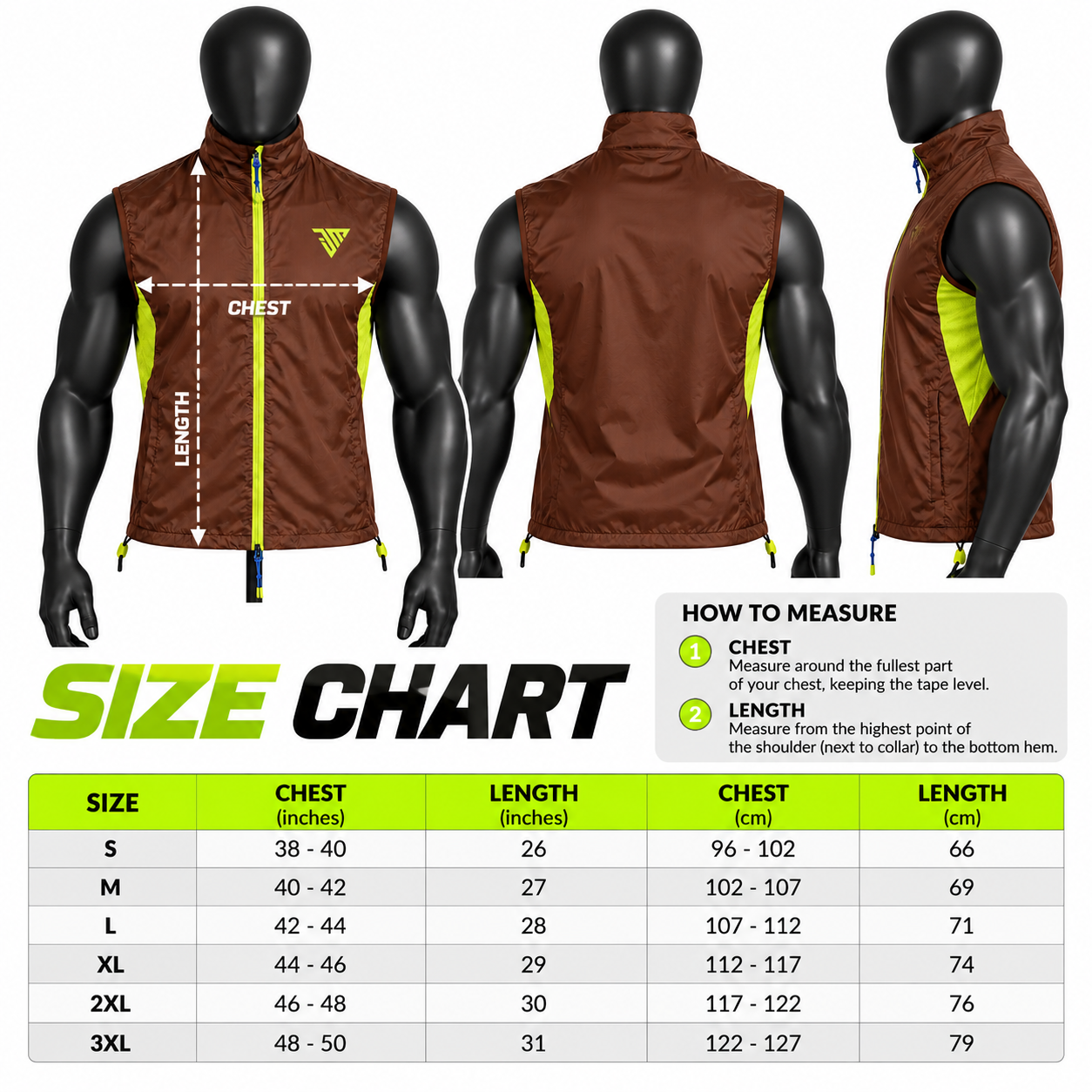 Men's Sleeveless Athletic Vest – Brown & Neon Lime Running Gilet - Image 5