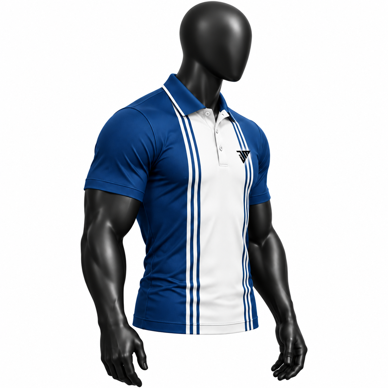 Custom Sublimated Striped Team Polo Shirt – Blue and White Vertical Panel Athletic Polo - Image 3