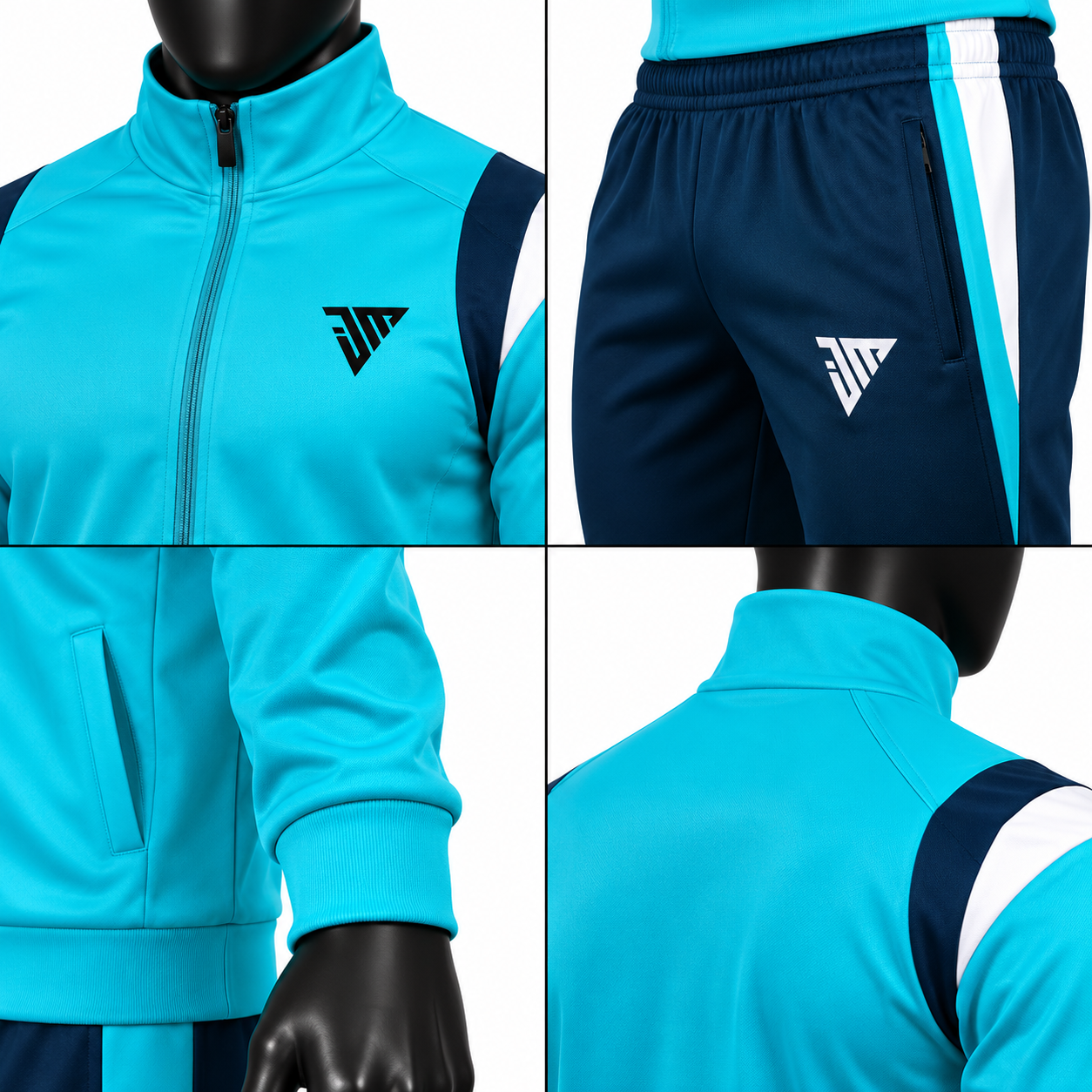 Men's Turquoise Athletic Tracksuit – Aqua & Navy Warmup Set - Image 4