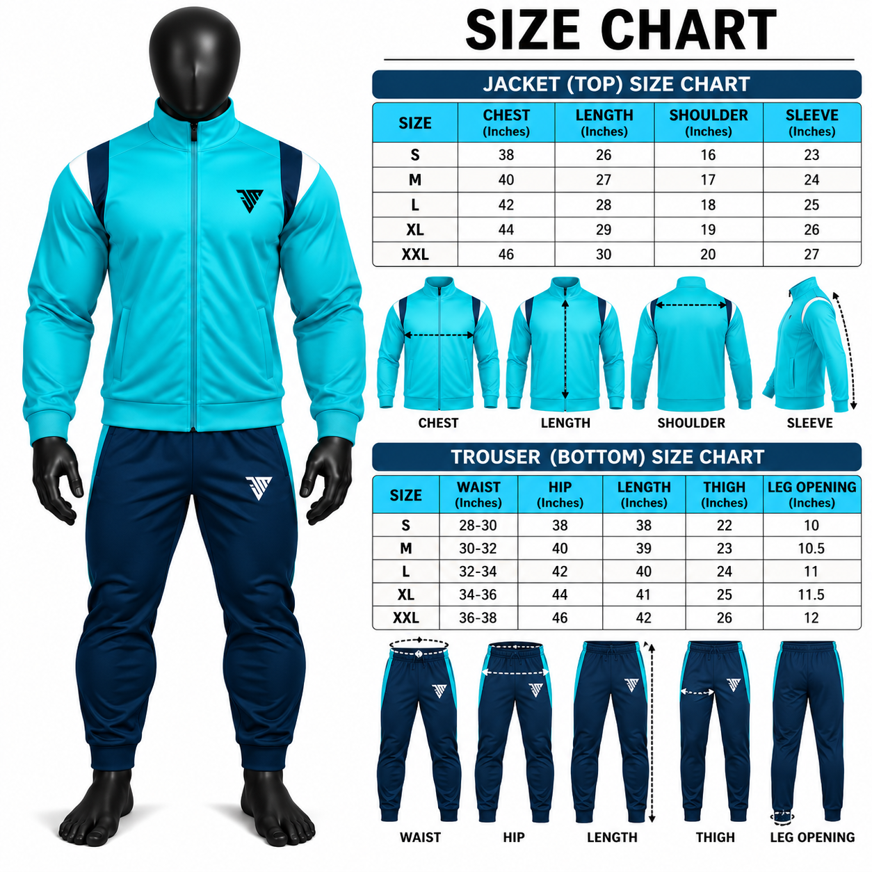 Men's Turquoise Athletic Tracksuit – Aqua & Navy Warmup Set - Image 5