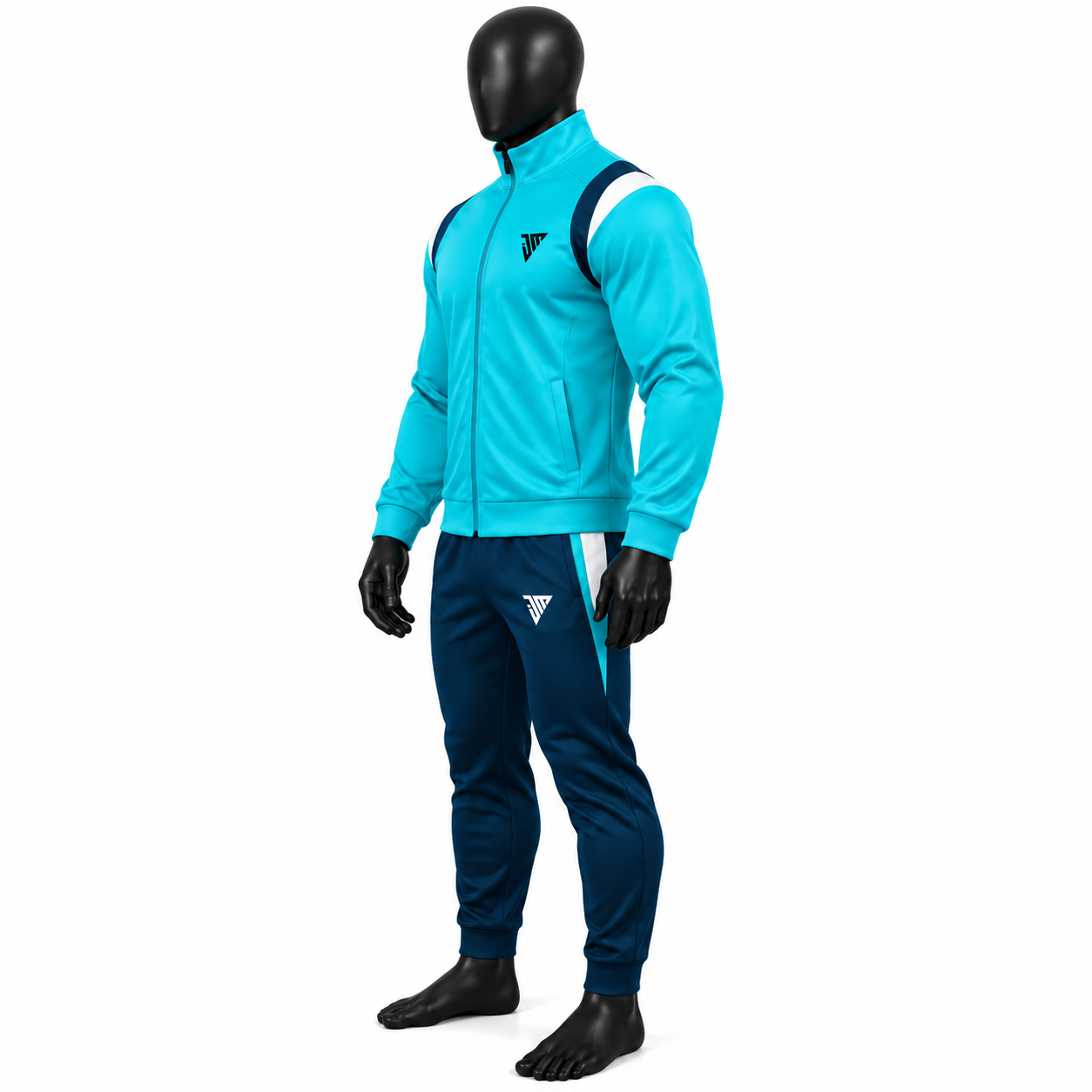 Men's Turquoise Athletic Tracksuit – Aqua & Navy Warmup Set - Image 3