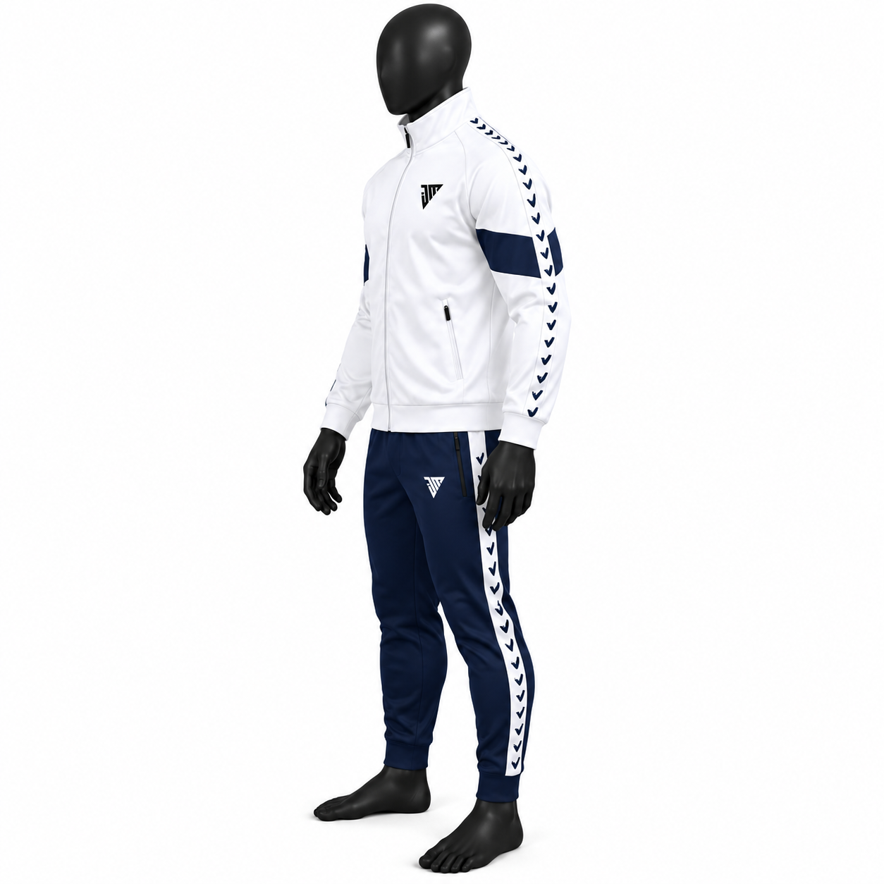 Men's White Athletic Tracksuit – Navy Chevron Warmup Set - Image 3