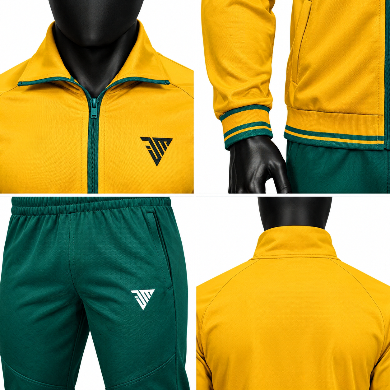 Men's Yellow Athletic Tracksuit – Green Warmup Training Set - Image 4