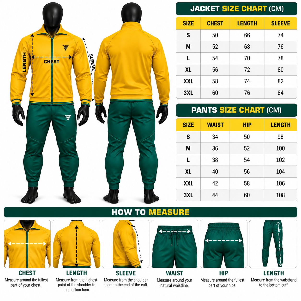 Men's Yellow Athletic Tracksuit – Green Warmup Training Set - Image 5